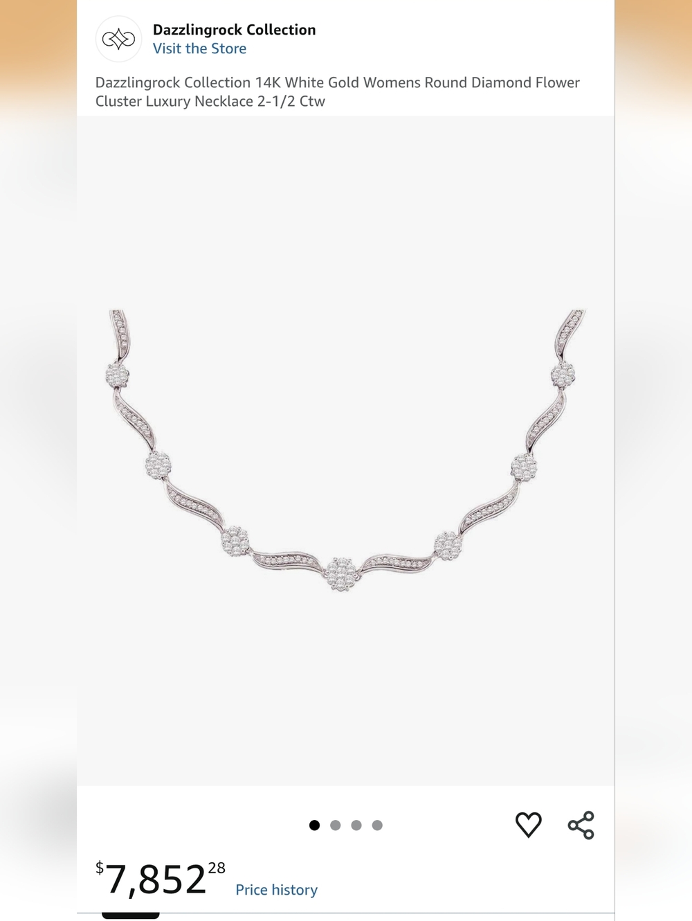 14kt WG Love Brand White Gold Natural Diamond Flower Cluster Tennis Necklace